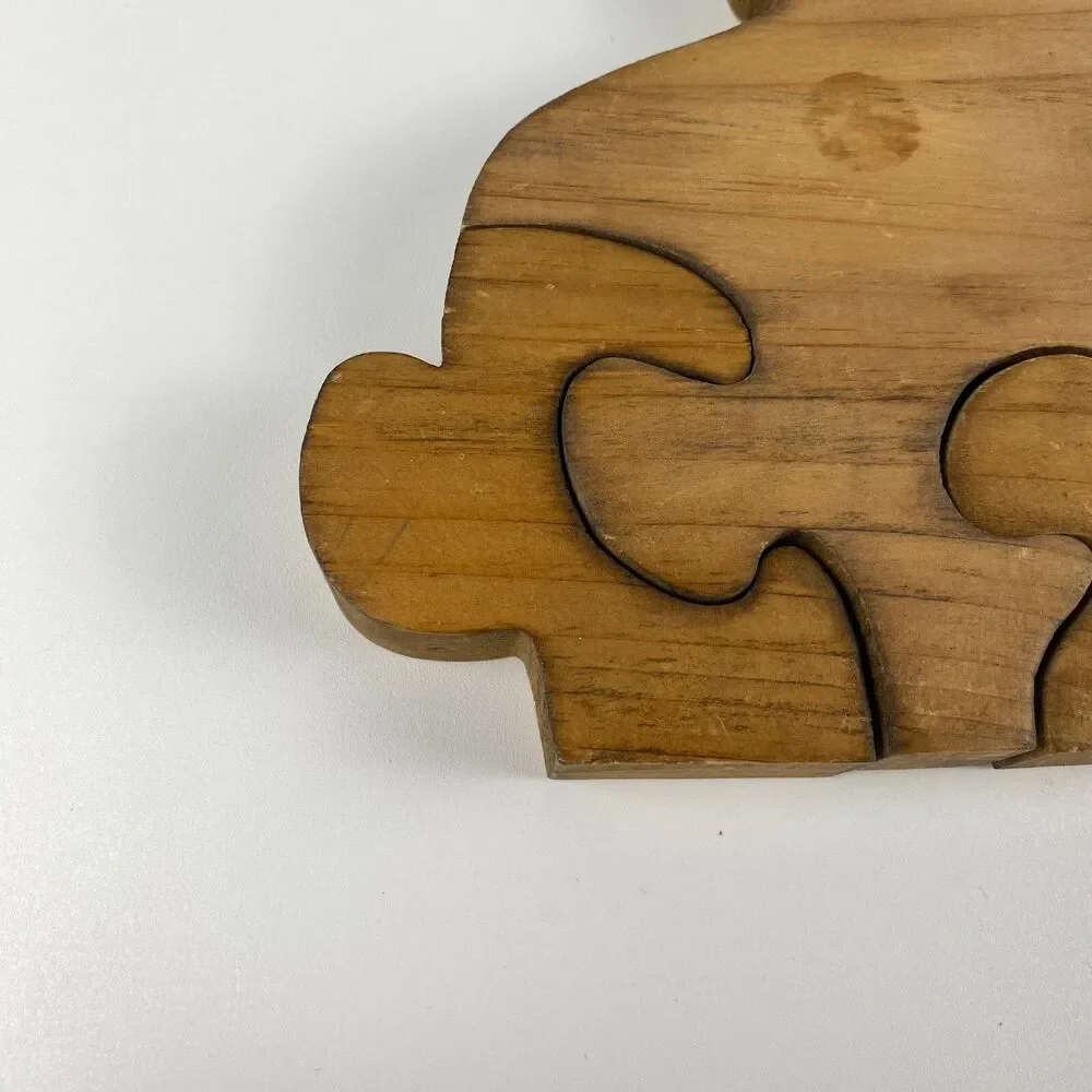VTG Handmade Stained Wooden Bunny Jigsaw Puzzle Figurine Retro Decor 9